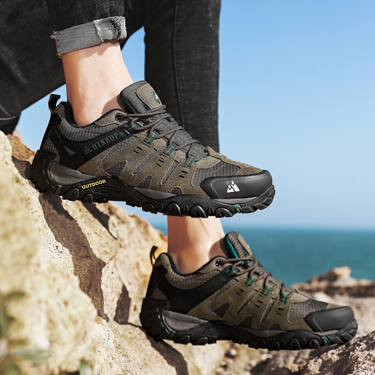 HIKEUP chaussures de randonnée pour hommes chaussures d'extérieur en daim et cuir résistant à l'usure hommes Trekking marche chasse baskets tactiques