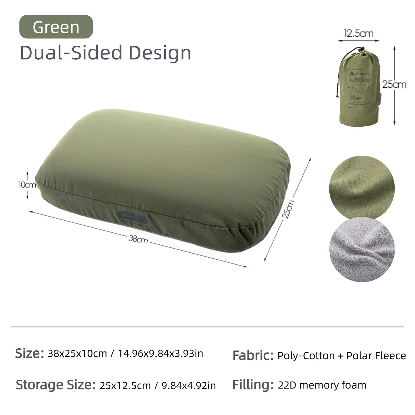 BISINNA 1 oreiller en mousse à mémoire de forme portable pour camping, oreiller cervical avec taie amovible, oreiller de sieste, support de nuque, fournitures de voyage