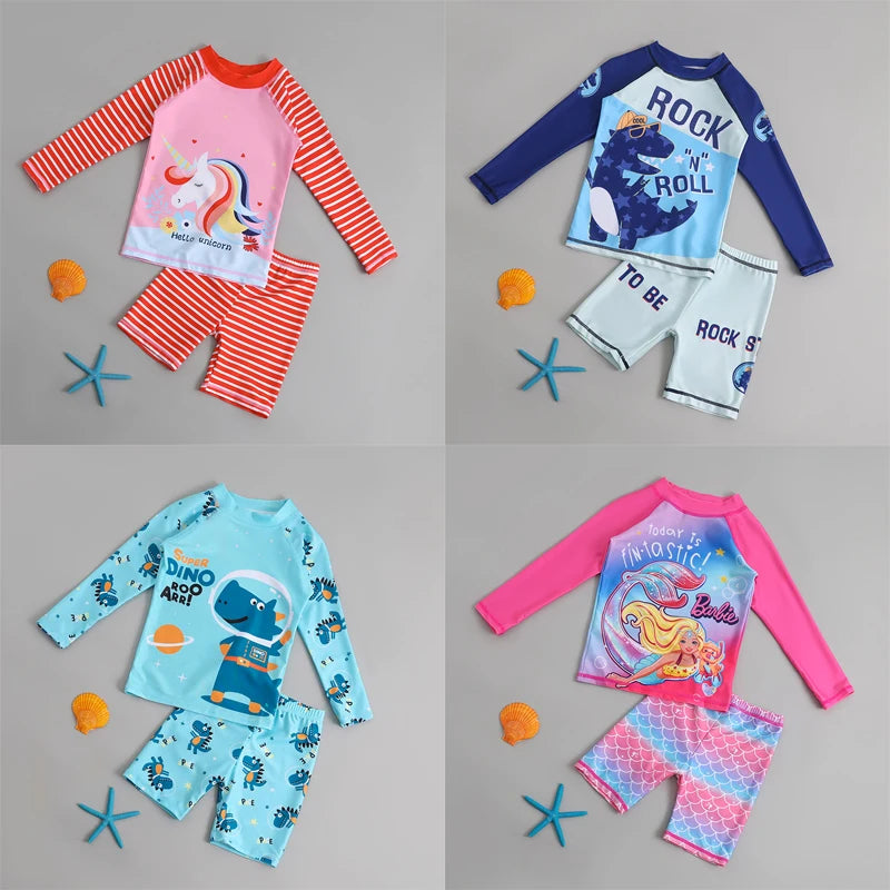 Garçons filles dessin animé mignon maillots de bain printemps été plage vêtements ensemble Protection solaire à manches longues maillots de bain enfants maillot de bain