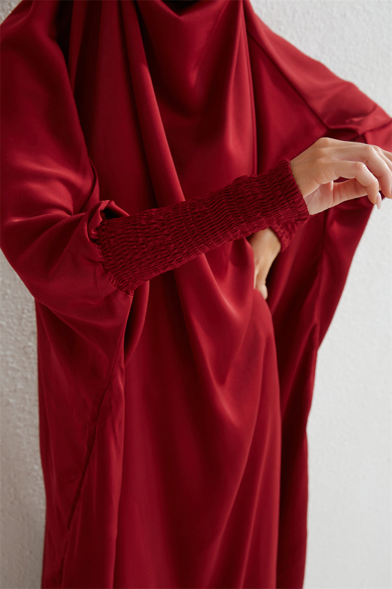Abaya musulman à capuche manches smockées une pièce Robe de prière femmes Jilbab vêtements islamiques dubaï saoudien Robe noire modestie turque