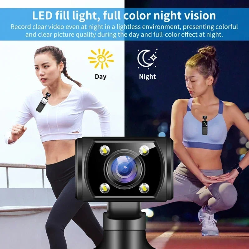 Caméra de poche 8K HD 180° rotative — mini caméra portable, vision nocturne, sport extérieur