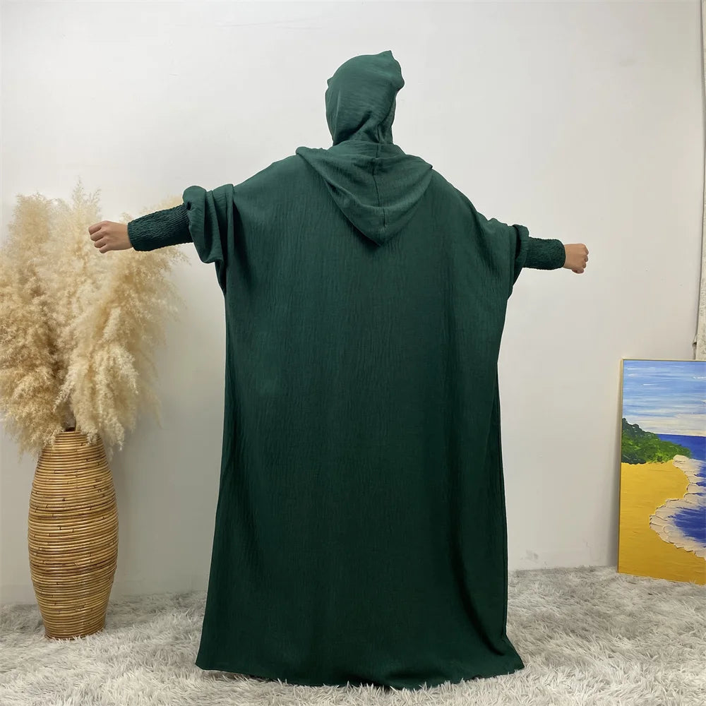 Femmes 12 couleurs Abayas musulman Ramadan vêtements de prière avec capuche Jalaba solide décontracté manches chauve-souris Robe arabe Eid Djellab