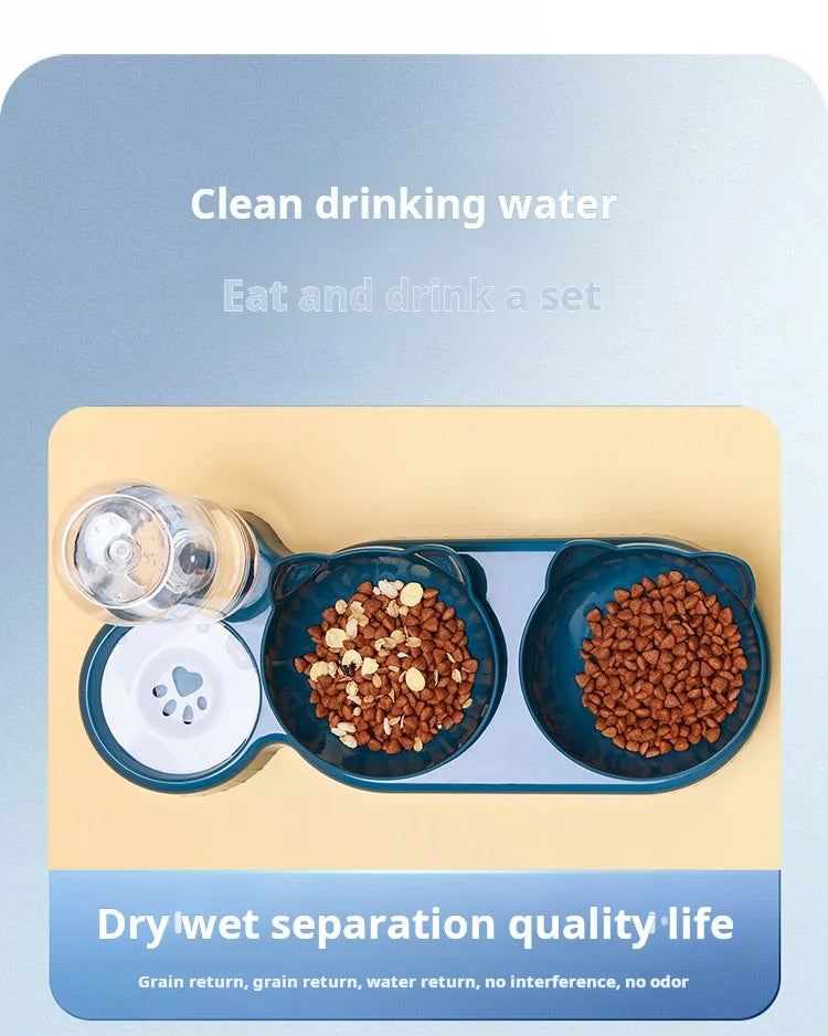Ensemble de bols à eau et à nourriture pour animaux de compagnie avec mangeoire, conception d'oreille inclinée, bouteille d'eau par gravité pour la protection du cou, 3 en 1