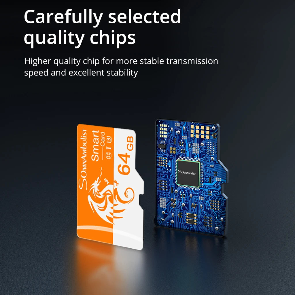 Carte mémoire haute vitesse 64 Go — C10, U3, A1, mini TF, compatible appareils de surveillance audio