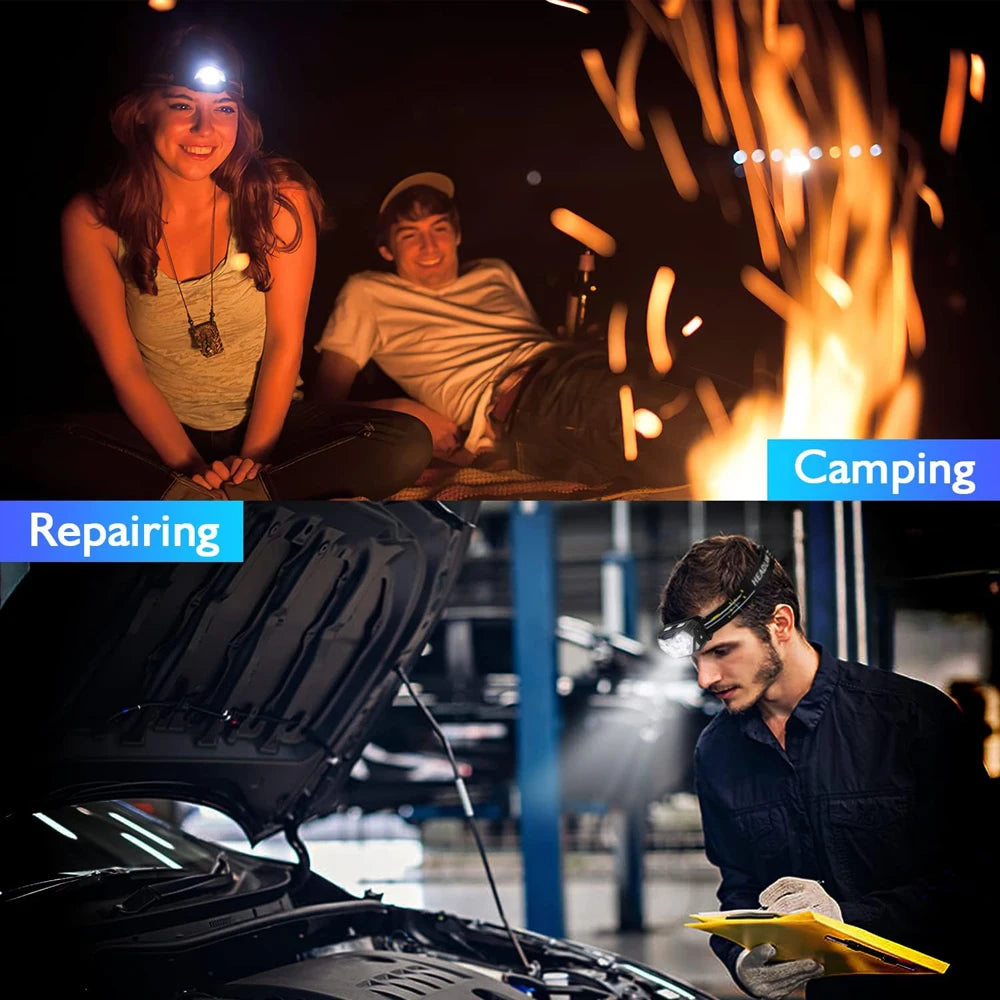 Lampe frontale à 9 LED haute luminosité, lampe frontale à détecteur de mouvement, lampe frontale portable pour la pêche et le camping en extérieur, lampe de travail