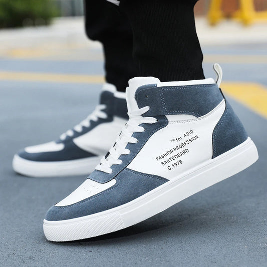Zapatillas de skateboard de cuero para hombre, zapatillas deportivas altas, zapatos casuales, zapatos de calle, zapatos planos para caminar