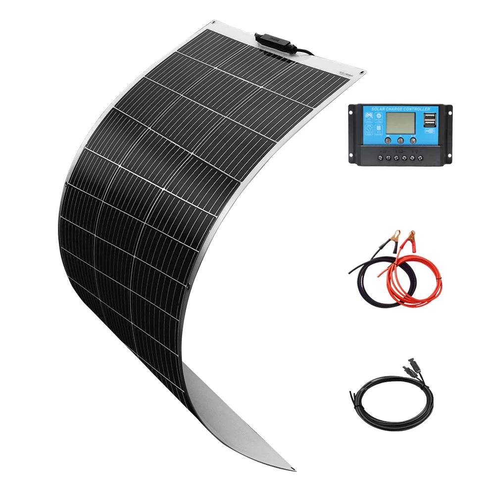 Panneau solaire souple 120W 12V monocristallin — semi-flexible, camping-car, van, bateaux, surfaces inégales