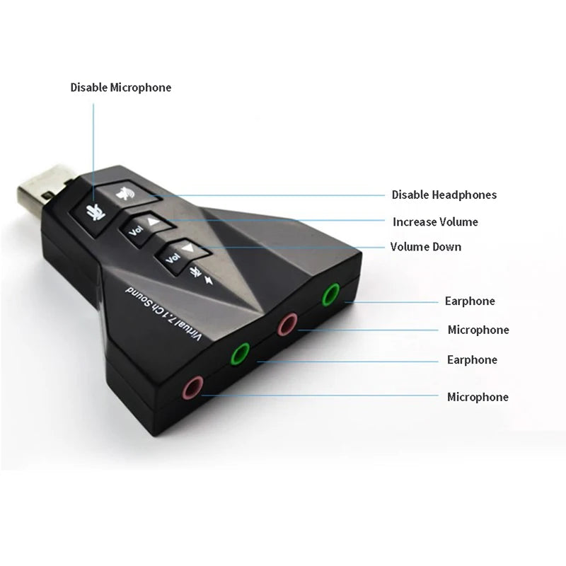 Carte Son USB Virtuelle 7.1 Canaux — Interface Audio Externe Sans Pilote PC