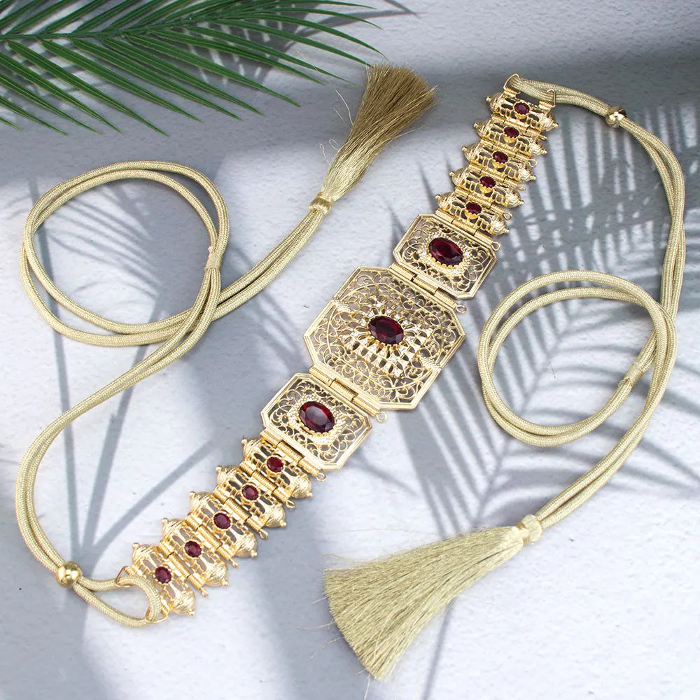 Ceinture en corde à main couleur or, Caftan algérie marocain pour femmes, Bijoux de mariée en cristal, Bijoux de Festival arabe
