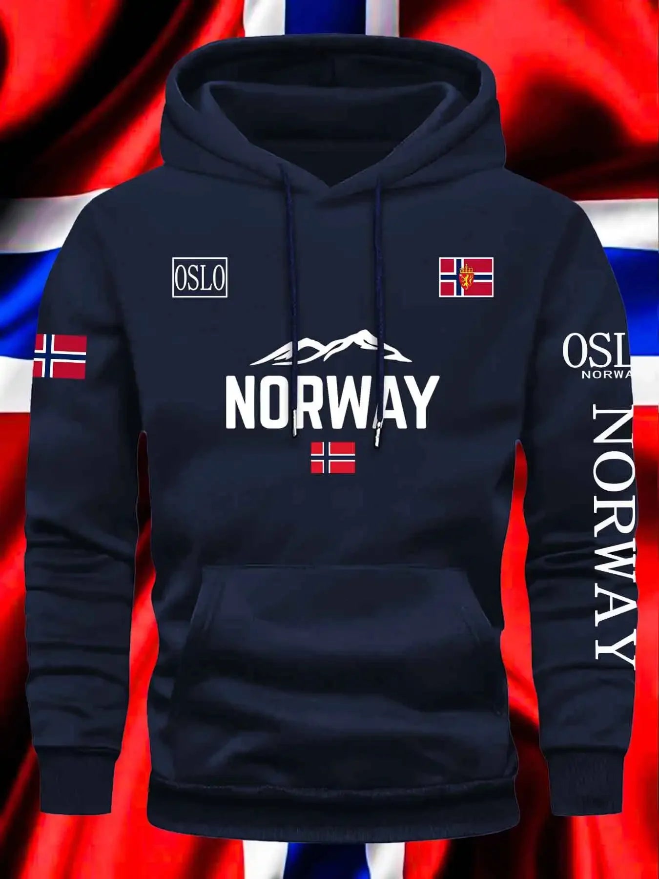 Norwegian Print Hooded Sweatshirt for Men and Women, New Autumn-Winter Collection, Daily Outdoor Vacations, Fitness, Warm Casual Sportswear