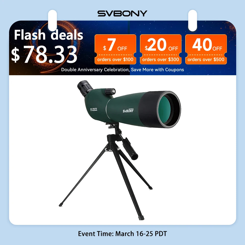 Svbony SV28 Spotting Scope 50/60/70/80mm Bak4 Porro Prism Waterproof Monocular Powerful Spotting Scope Phone Adapter Tripod for Bird Watching