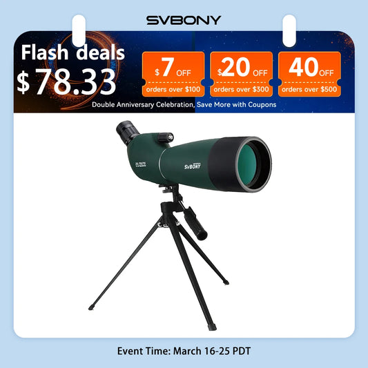 Svbony SV28 Catalejo 50/60/70/80mm Bak4 Prisma Porro Monocular Impermeable Potente Adaptador de Teléfono Trípode para Observación de Aves