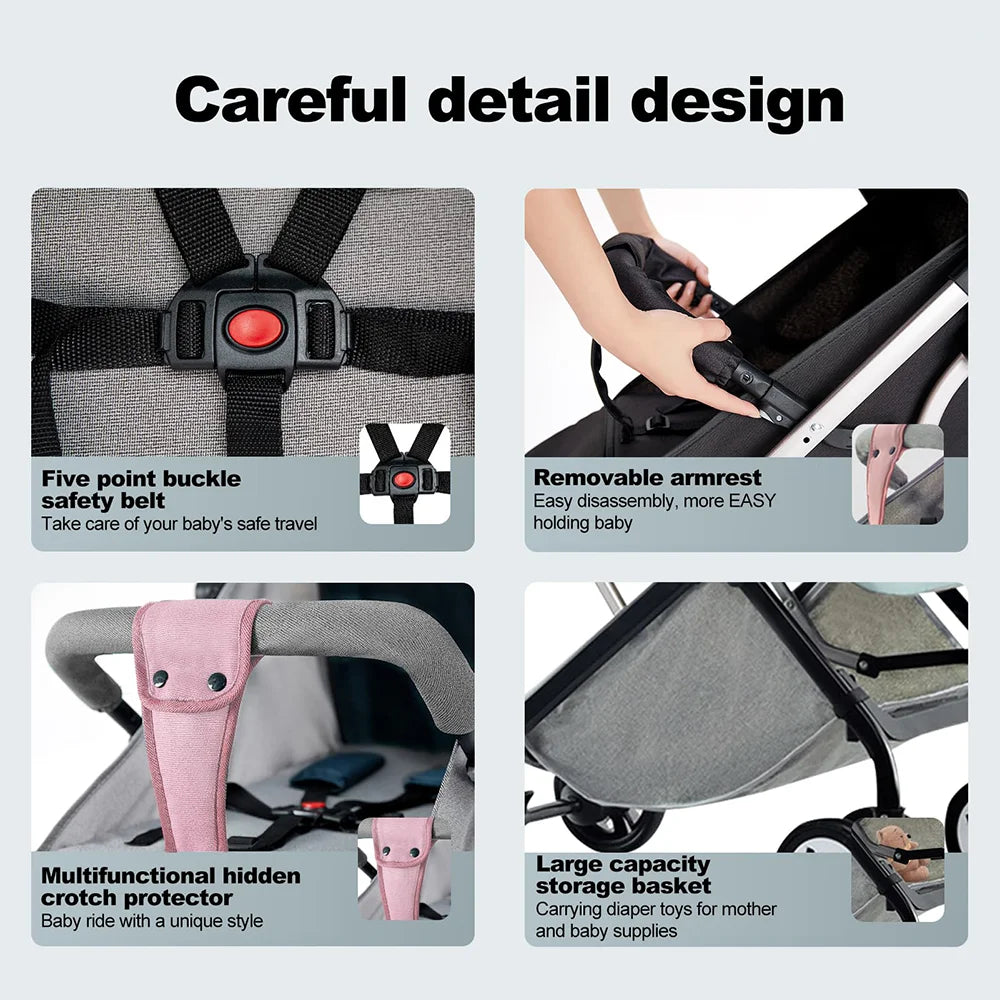 Poussette Légère Voyage Compacte Avion — Harnais 5 Points Dossier Réglable Bébé