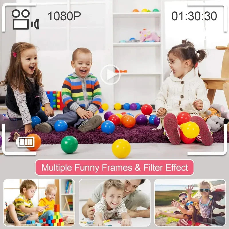 Super mignon enfants caméra enfants jouet éducatif enfants bébé anniversaire appareil photo numérique 1080P caméra vidéo avec cadeau gratuit pour fille