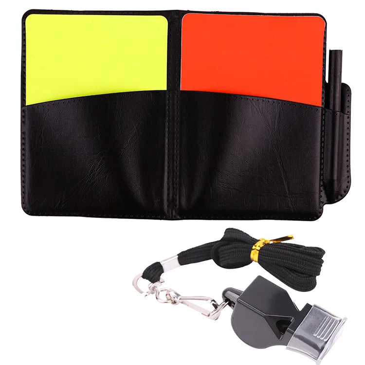 Kit Arbitre Football — Cartons Rouge & Jaune, Portefeuille PU, Sifflet & Carnet
