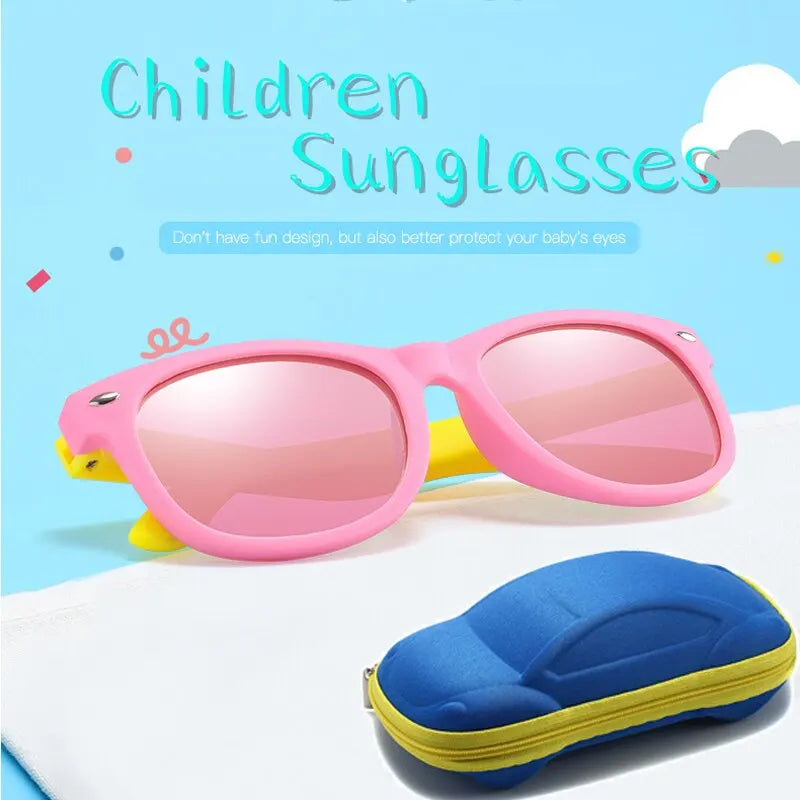 Gafas de sol para bebé con estuche, para niños y niñas, gafas de exterior, lente de CA, gafas de seguridad y estuches, regalo para niños
