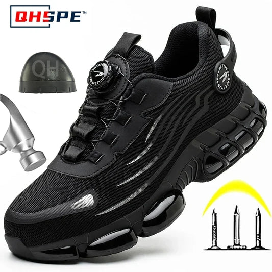 Botón giratorio nuevos zapatos de seguridad para hombre Anti-aplastamiento Anti-perforación zapatos de trabajo de moda para hombre zapatos deportivos botas de protección de seguridad para hombre