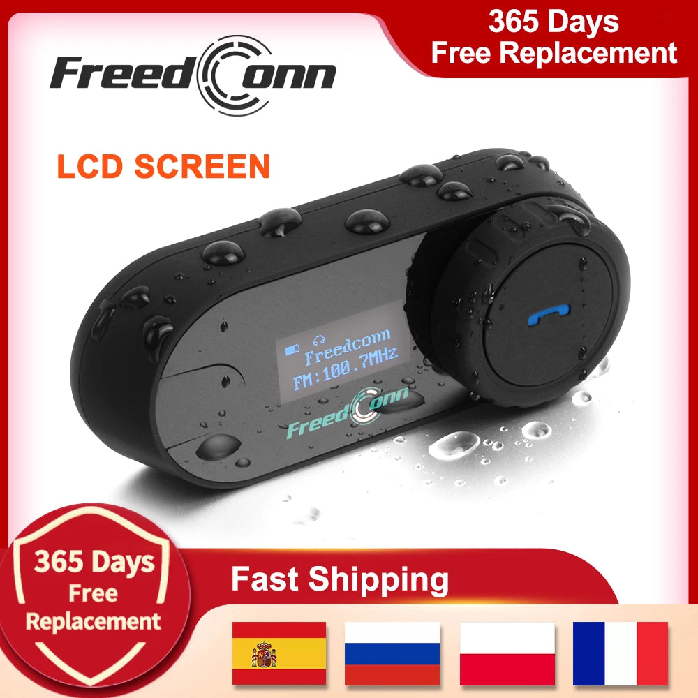 Auriculares de intercomunicación Bluetooth FreedConn para motocicleta, auriculares inalámbricos para casco de motocicleta, intercomunicador con pantalla LCD y FM