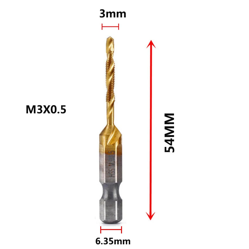 Brocas MeaccelerTap de titanio, vástago hexagonal, rosca de tornillo HSS, máquina de tornillos, macho de roscar compuesto, M3, M5, M6, M8, M10, herramientas manuales
