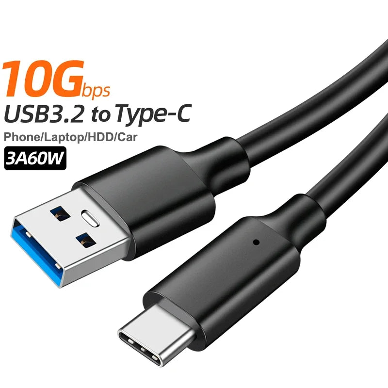 Câble USB3.2 10Gbps USB Type A vers USB C 3.1/3.2 Gen2 câble de transfert de données USB C SSD câble de disque dur 3A 60W QC 3.0 charge rapide
