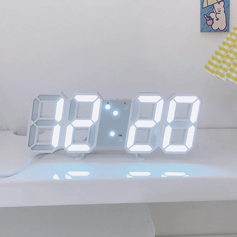 Horloge murale numérique LED 3D lumineuse avec prise USB – Décoration créative pour la maison