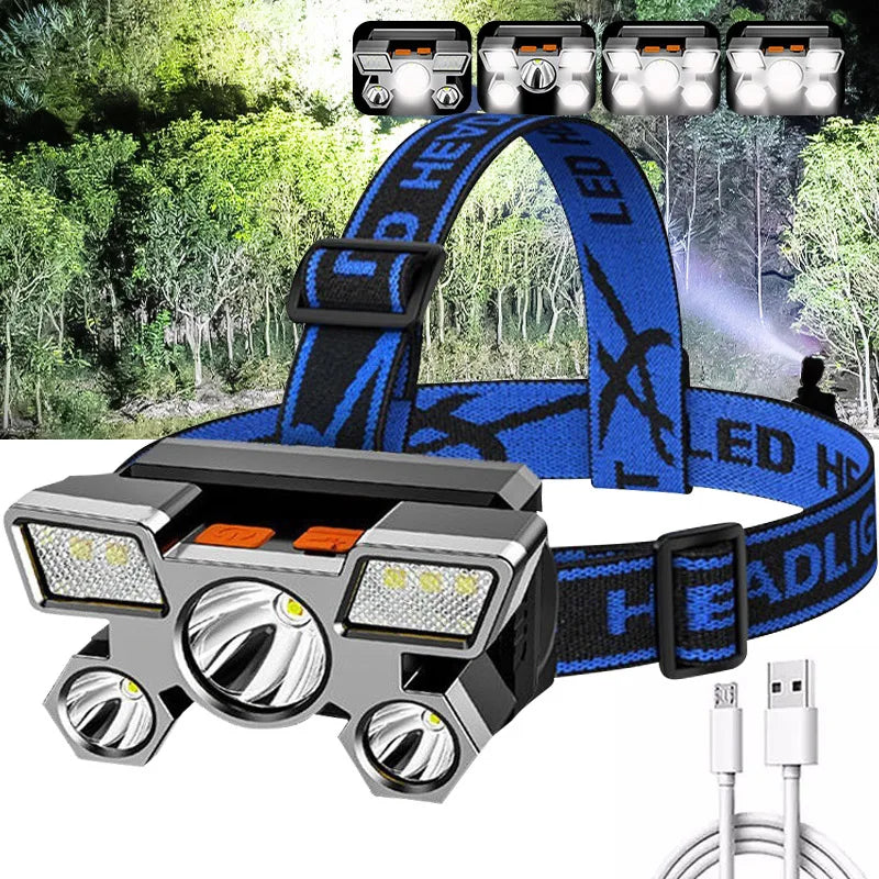 USB Rechargeable Portable Sauna Lamp, 5-LED Torch with Built-in Battery, Ideal for Work, Fishing, or Camping