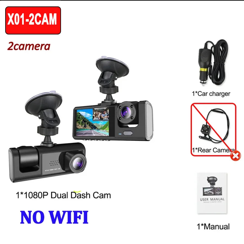 1080P WiFi Coche DVR 2/3 Cámaras DashCam para Coches Cámara de Vehículo Grabador de Vídeo Delantero Opcional Cámara Trasera Visión Nocturna Dashcam