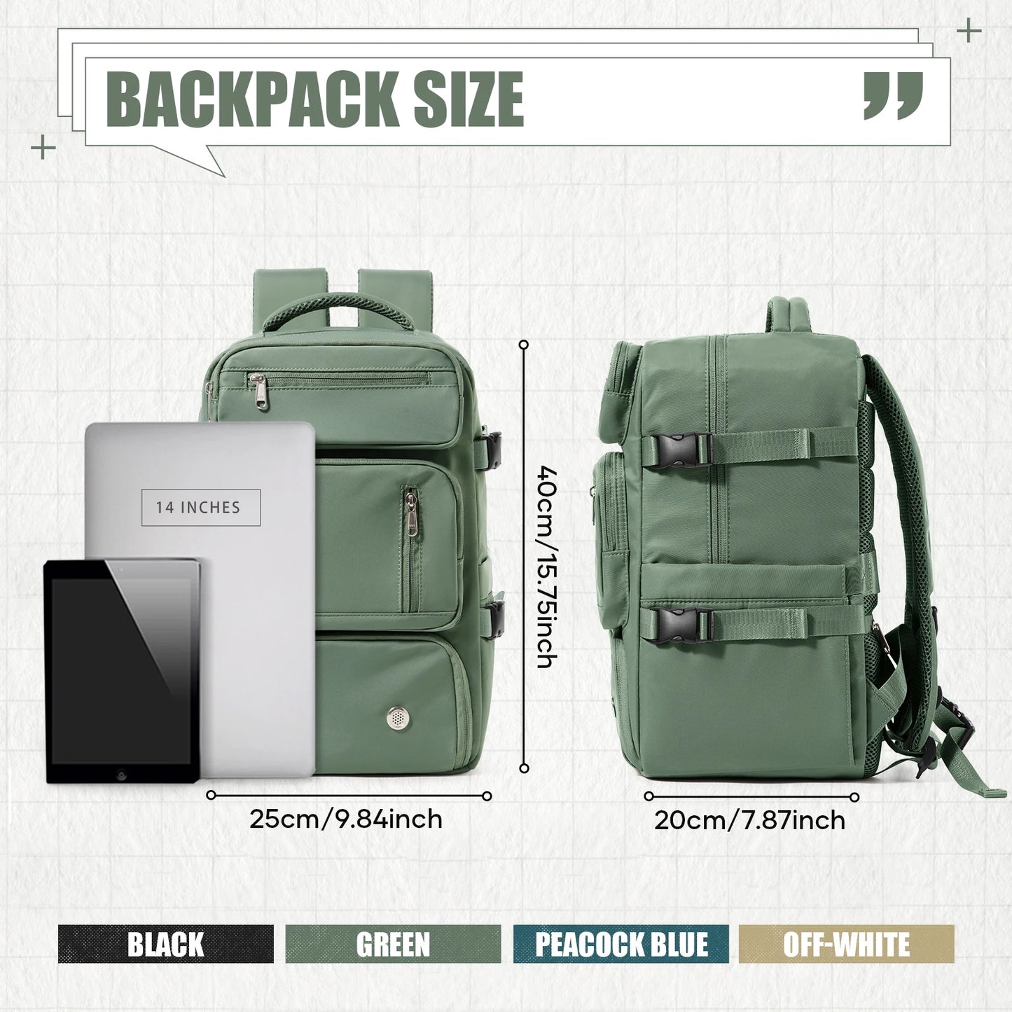 Sac à Dos Cabine Avion 40x20x25 Antivol — Sport Trekking Voyage Homme Femme