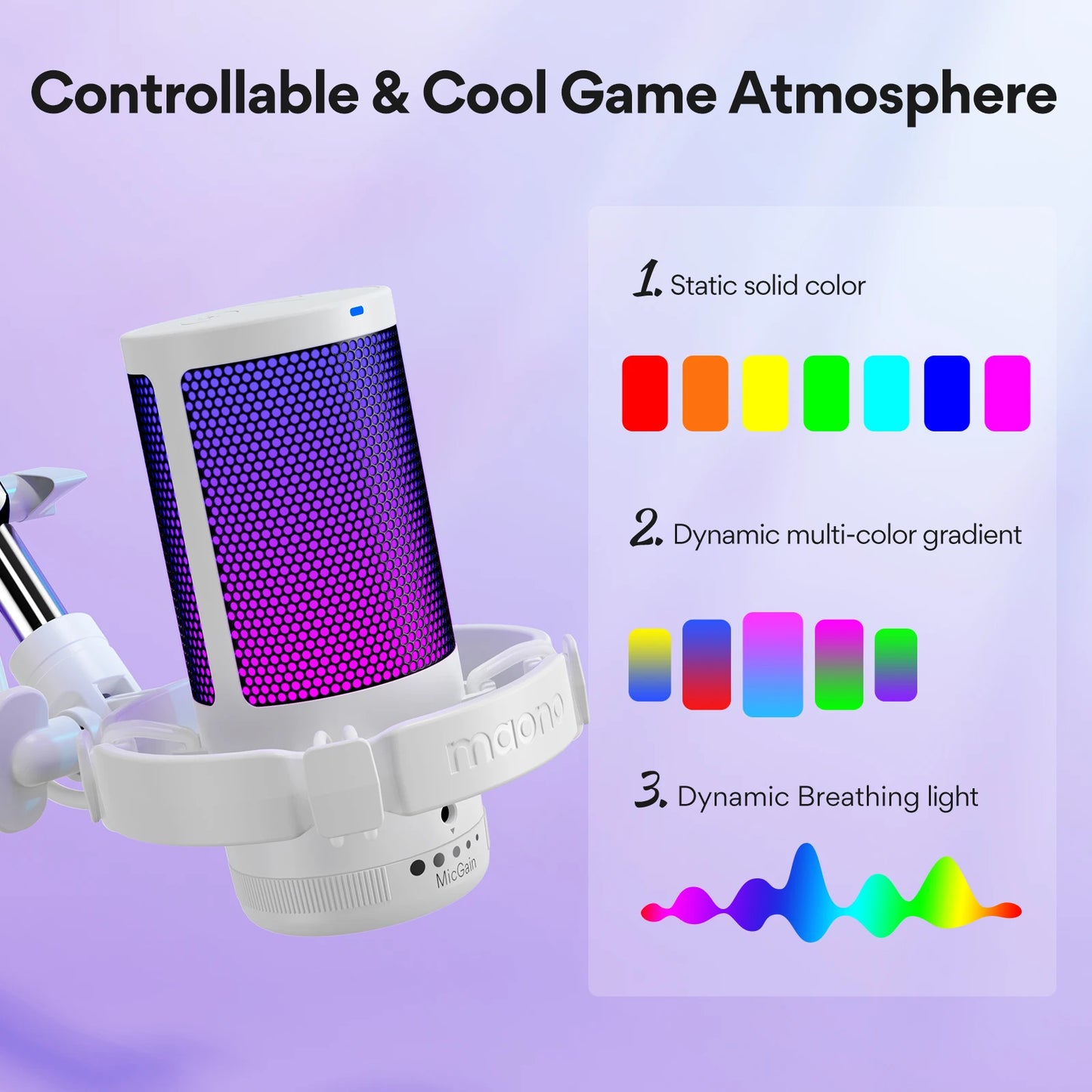 MAONO Gamerwave DGM20S — Microphone USB Gaming RGB Réduction Bruit Streaming