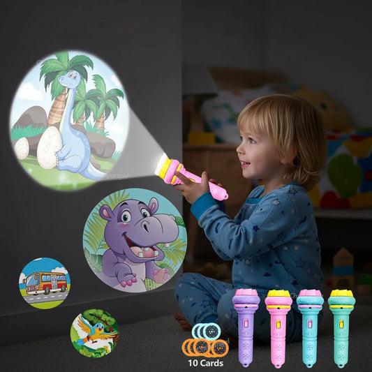 Linterna proyector para niños, 10 tarjetas, 80 patrones, juguetes para la hora de dormir, luz de dibujos animados, juguete educativo, regalo para niños pequeños y niñas