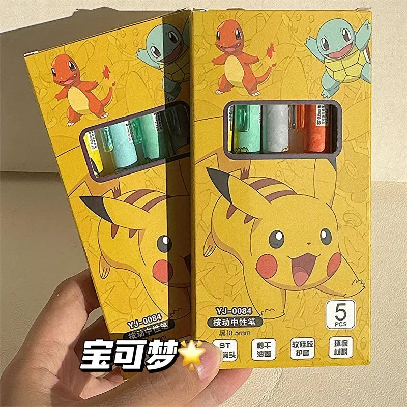 Stylos gel à pression dessin animé 5 pièces — papeterie scolaire et bureau, cadeau pour enfants