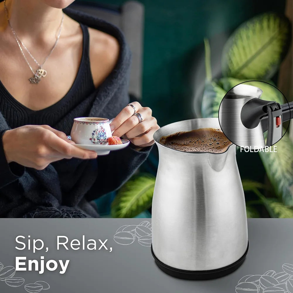 600W Portable Turkish Coffee Maker, Italian, Arabic, Greek, Moka Coffee Pot, Foldable Handle, Easy for Home and Travel