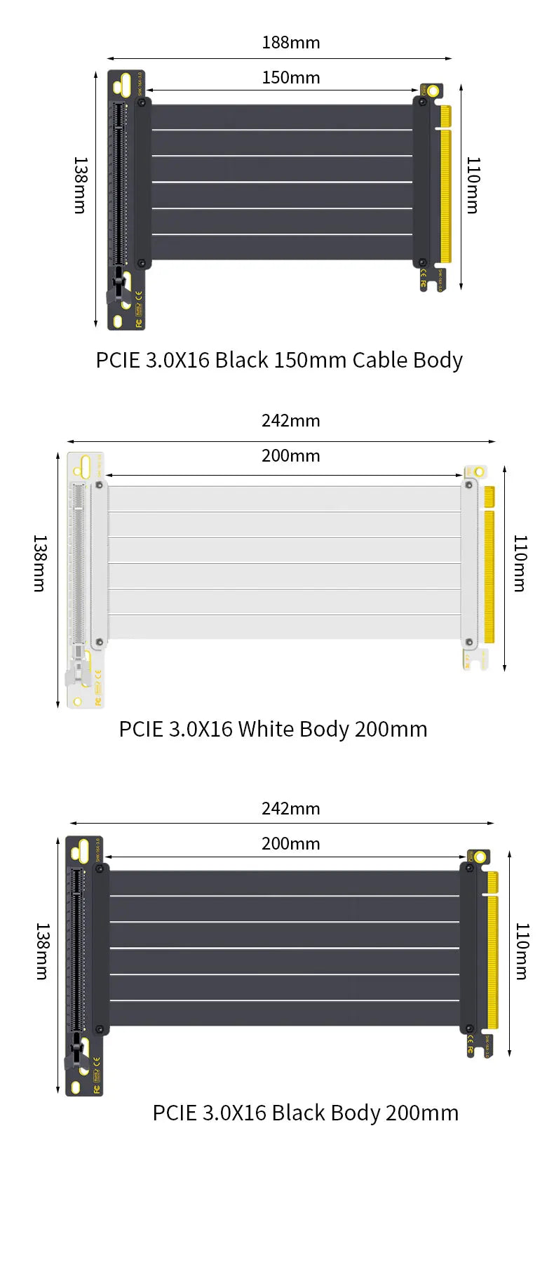 Teucer support de montage GPU Vertical support de carte graphique PC PCI-E 3.0/4.0x16 Anti-interférence Flexible 90 °   Câble d'extension