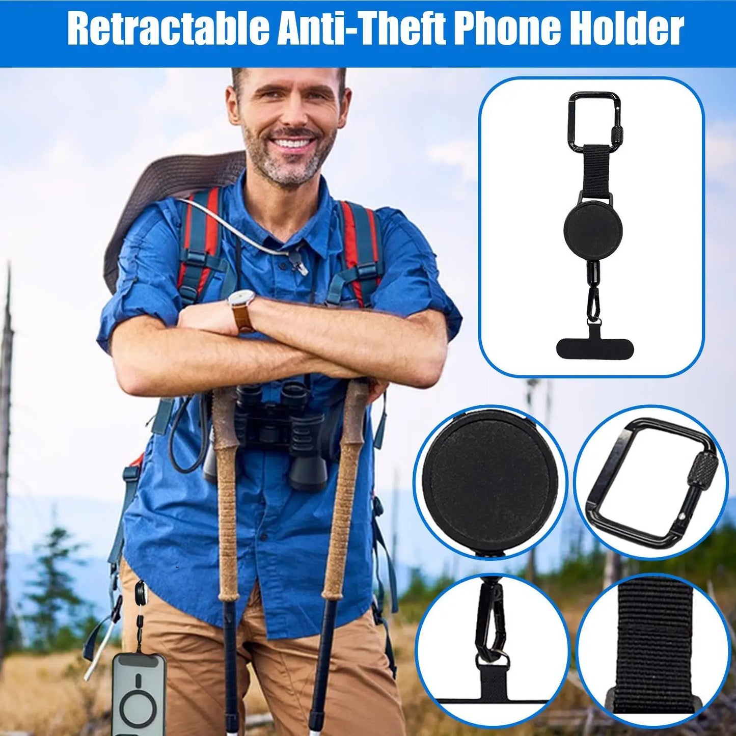 Support de téléphone antivol rétractable, sangle de lanière de téléphone portable, attache de sécurité pour Smartphone avec Clip de ceinture pour voyage en plein air