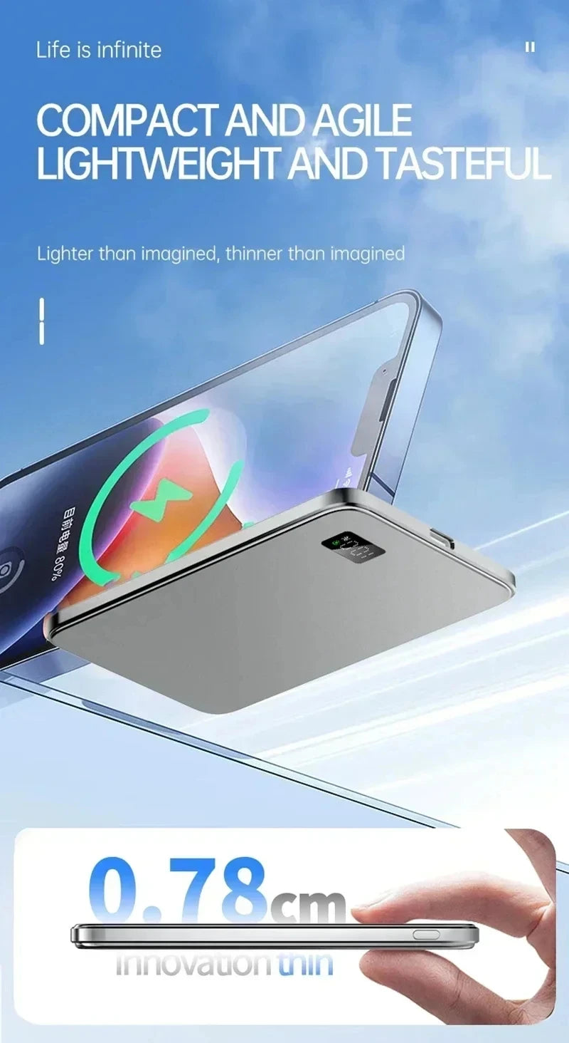 Batterie Externe Magnétique Sans Fil Ultra-Fine 500000mAh — Charge Super Rapide, Écran LED