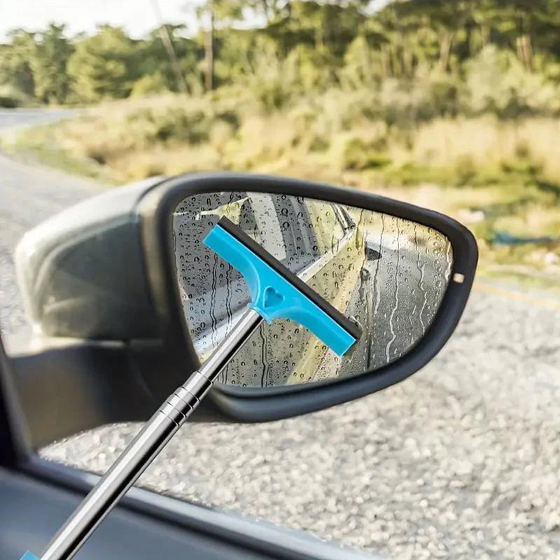 Essuie-glace de rétroviseur de voiture, poignée télescopique, essuie-glace de rétroviseur de voiture, outils de nettoyage de vitres automobiles durables en acier inoxydable, brosse de nettoyage