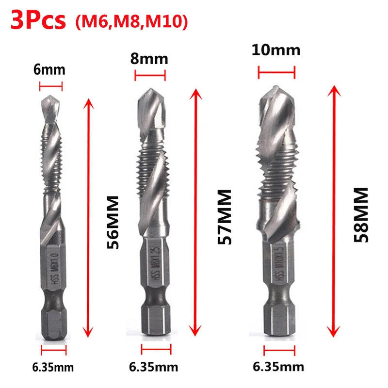 Brocas MeaccelerTap de titanio, vástago hexagonal, rosca de tornillo HSS, máquina de tornillos, macho de roscar compuesto, M3, M5, M6, M8, M10, herramientas manuales
