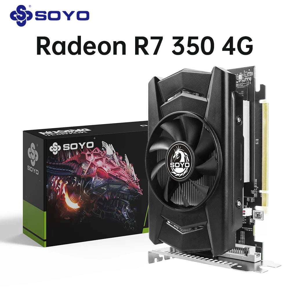 SOYO – carte graphique AMD Radeon R7 350, 4 go, mémoire DDR5, 128 bits, compatible HDMI, VGA, DVI, pour composants d'ordinateur de bureau