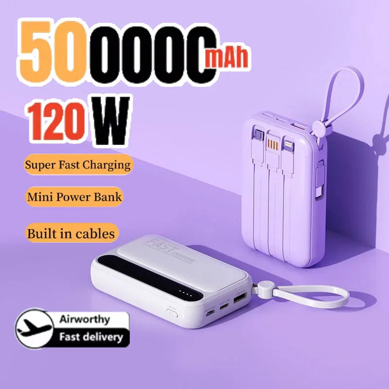 500000mAh 120W batterie externe grande capacité 4 in1 câbles Intelligent affichage numérique lumière Portable Powerbank pour iPhone Huawei nouveau