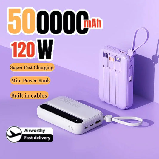 500000mAh 120W batterie externe grande capacité 4 in1 câbles Intelligent affichage numérique lumière Portable Powerbank pour iPhone Huawei nouveau