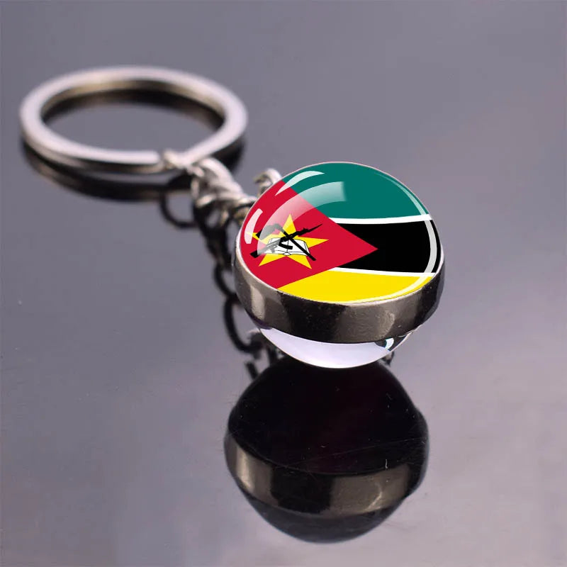 African Flag Keychain, Algeria, Somalia, Tunisia, Morocco, Egypt, National Flag, Double-sided Glass Ball Pendant, Gift