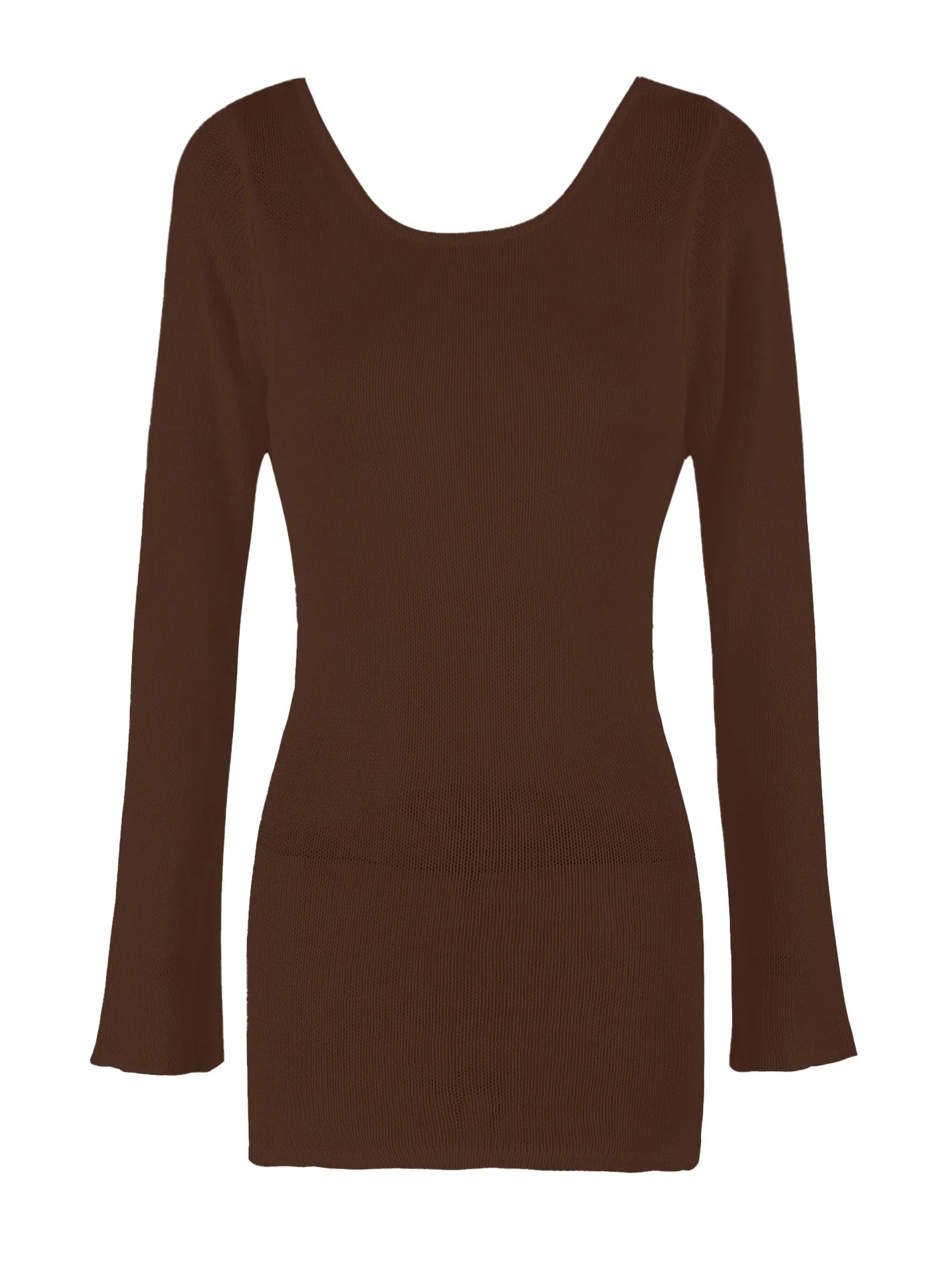Robe de plage en tricot transparent pour femmes, dos nu, manches cloche, couleur unie, coverups de bain, élégante, col rond, mini, été, 2025, K98