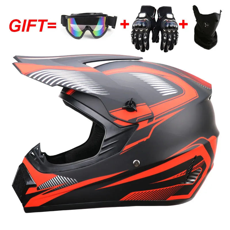 Kids Full Face Motorcycle Helmet, Youth Motocross Helmets, Off-Road Goggles, Cycling Protective Gloves