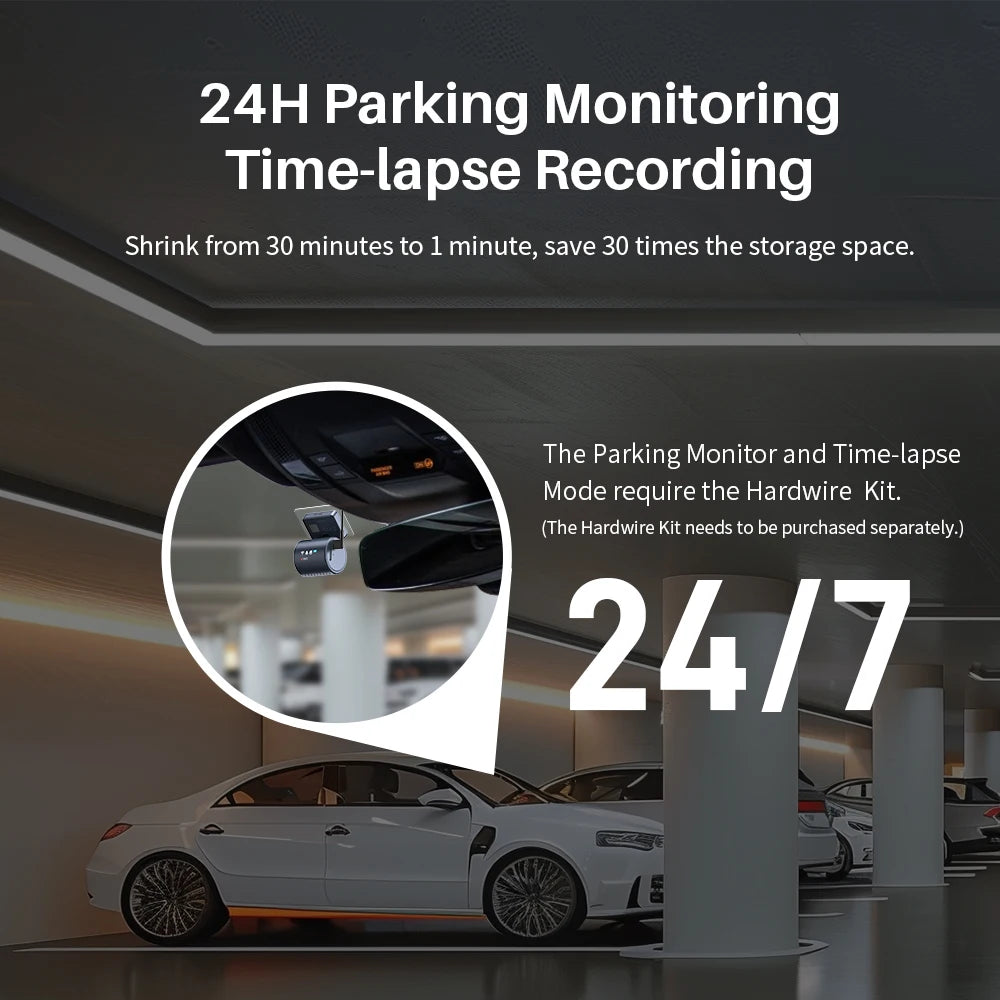 Dashcam Mini 2K WiFi — Surveillance Parking 24H Enregistreur Commande Vocale