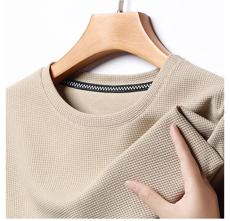 T-Shirt Gaufré Col Rond Homme — Nouveau Manches Courtes Été