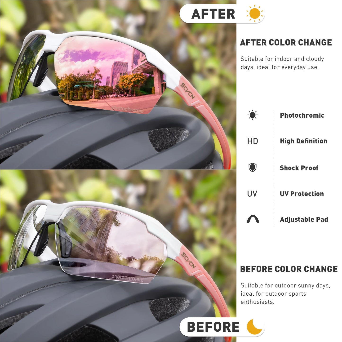Lunettes de randonnée polarisées SCVCN, lunettes de cyclisme UV400, lunettes de vélo, lunettes de sport de plein air, équipement de course à pied et de camping
