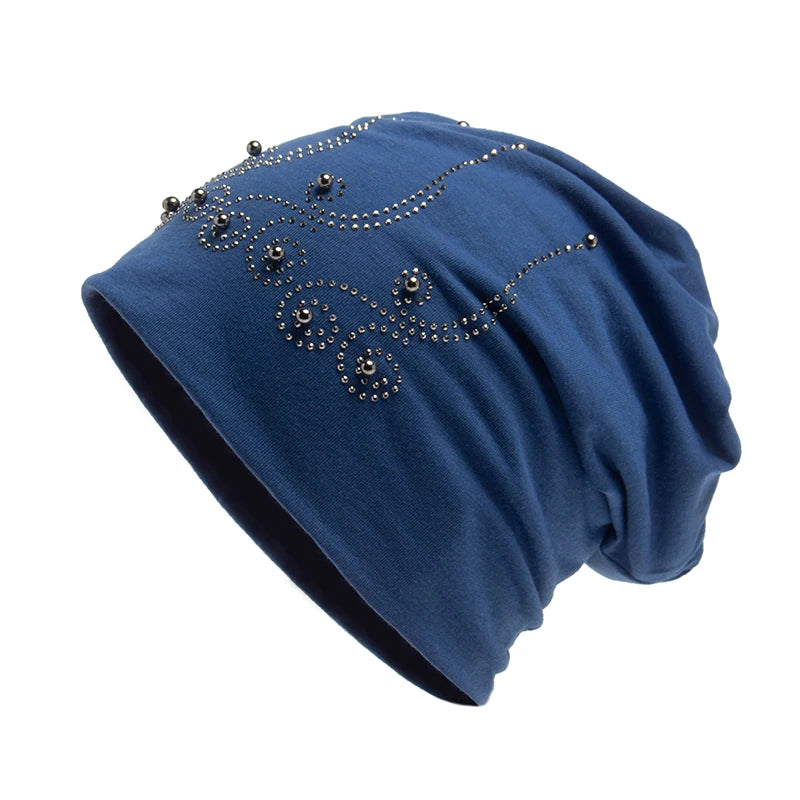 Bonnet en perles biscuits pour femme, cagoule tendance, chapeaux décontractés pour femme, bonnet Skullies, bonnet femme avec chaleur, automne et hiver