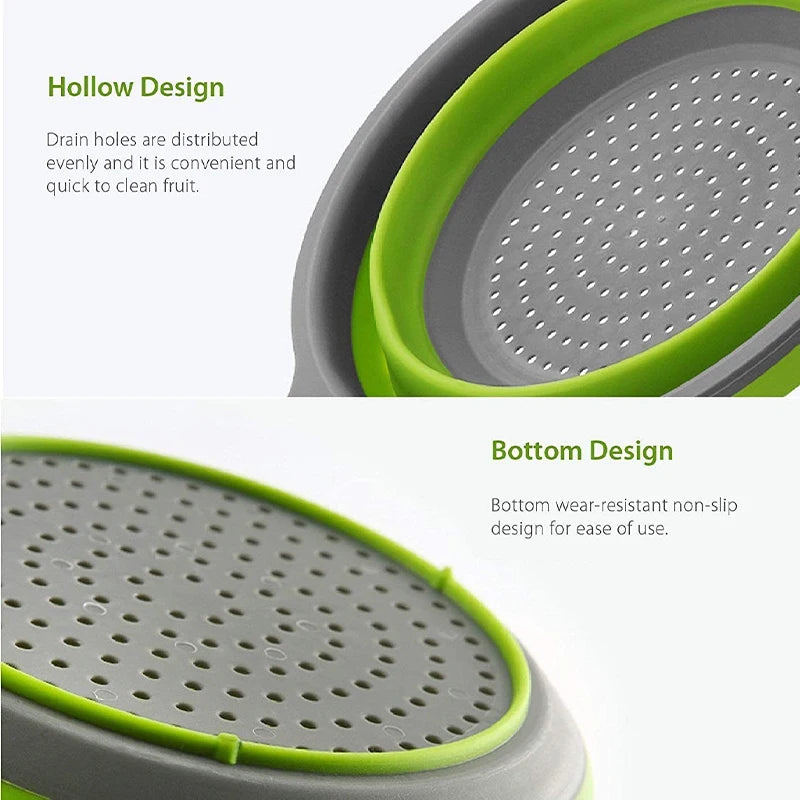 LMETJMA Colador plegable de silicona con mango, escurridor de cocina plegable para pasta, verduras, frutas JT111