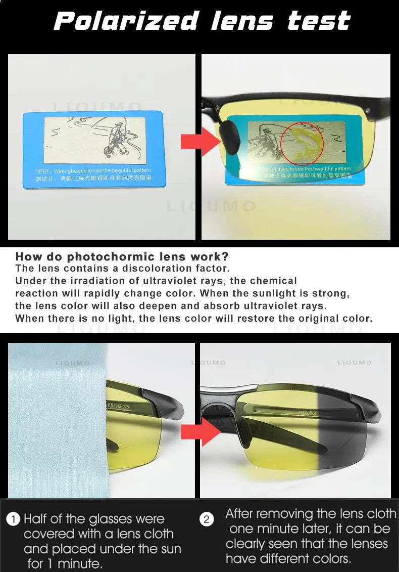 Lunettes de soleil photochromiques sans monture aluminium polarisées — conduite jour et nuit