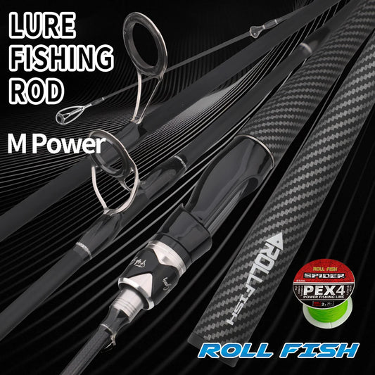 ROLLFISH canne à pêche Baitcasting en Fiber de carbone de haute qualité puissance moyenne-eau salée eau douce comprend une ligne tressée gratuite de 100 m
